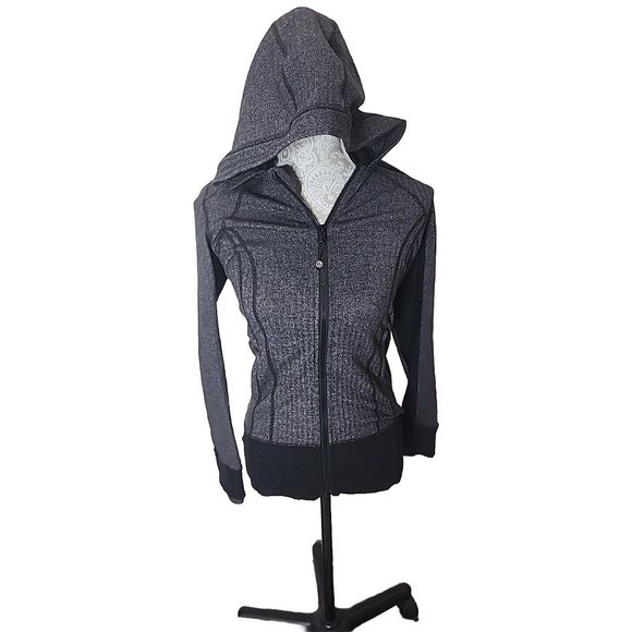 Lululemon Hooded Daily Practice Jacket 6 Heathered Herringbone Zip Pockets - Picture 8 of 9